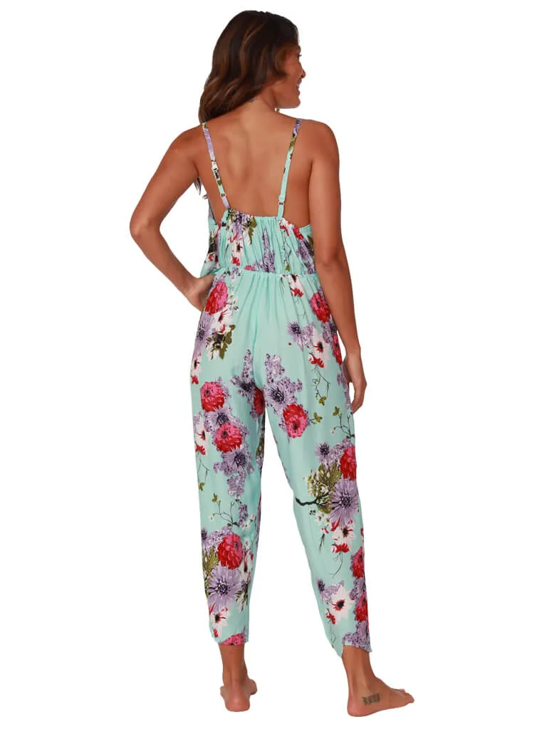 Flounced top jumpsuit in a bright floral print