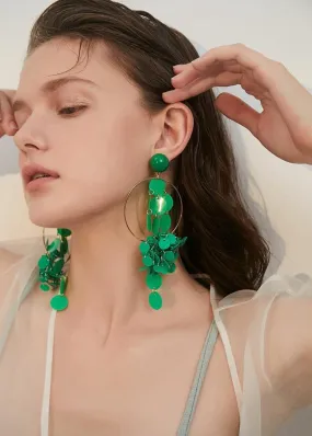 Green Hoop Disc Drop Earrings