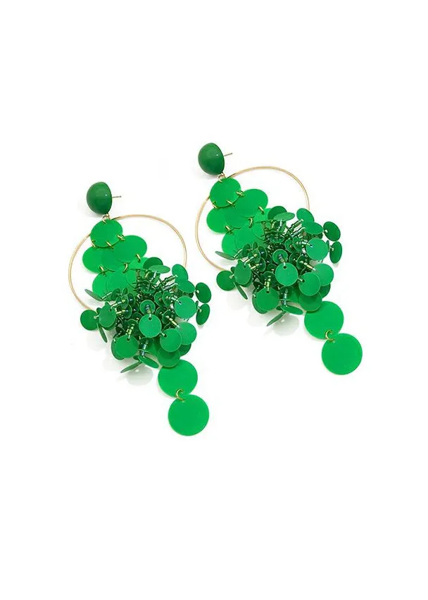 Green Hoop Disc Drop Earrings