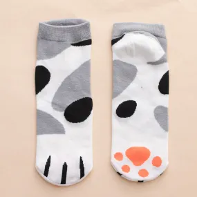 Kawaii Cute ankle socks- Cat paws Grey Dots