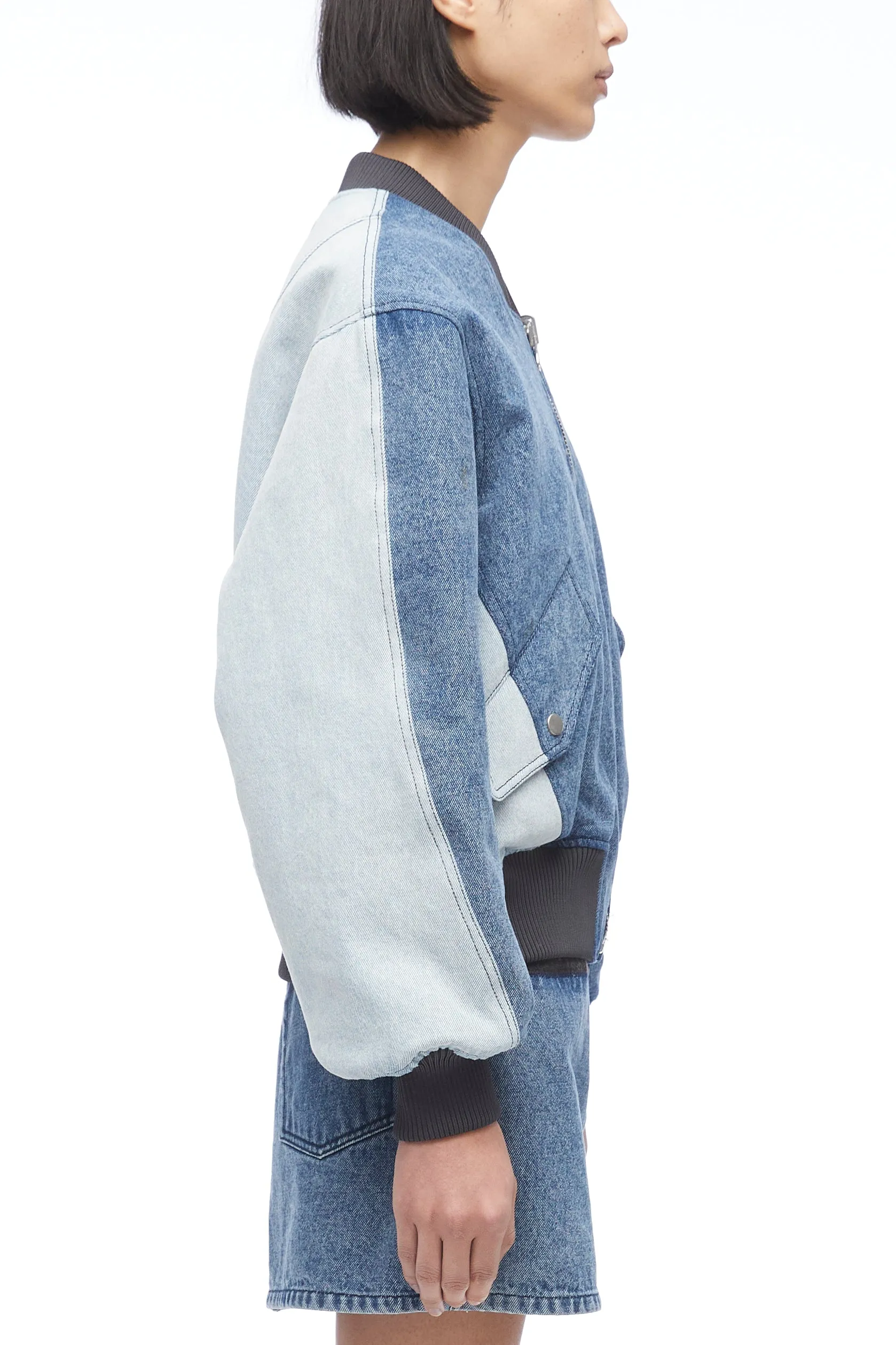 Multi-Toned Denim Reversible Bomber Jacket