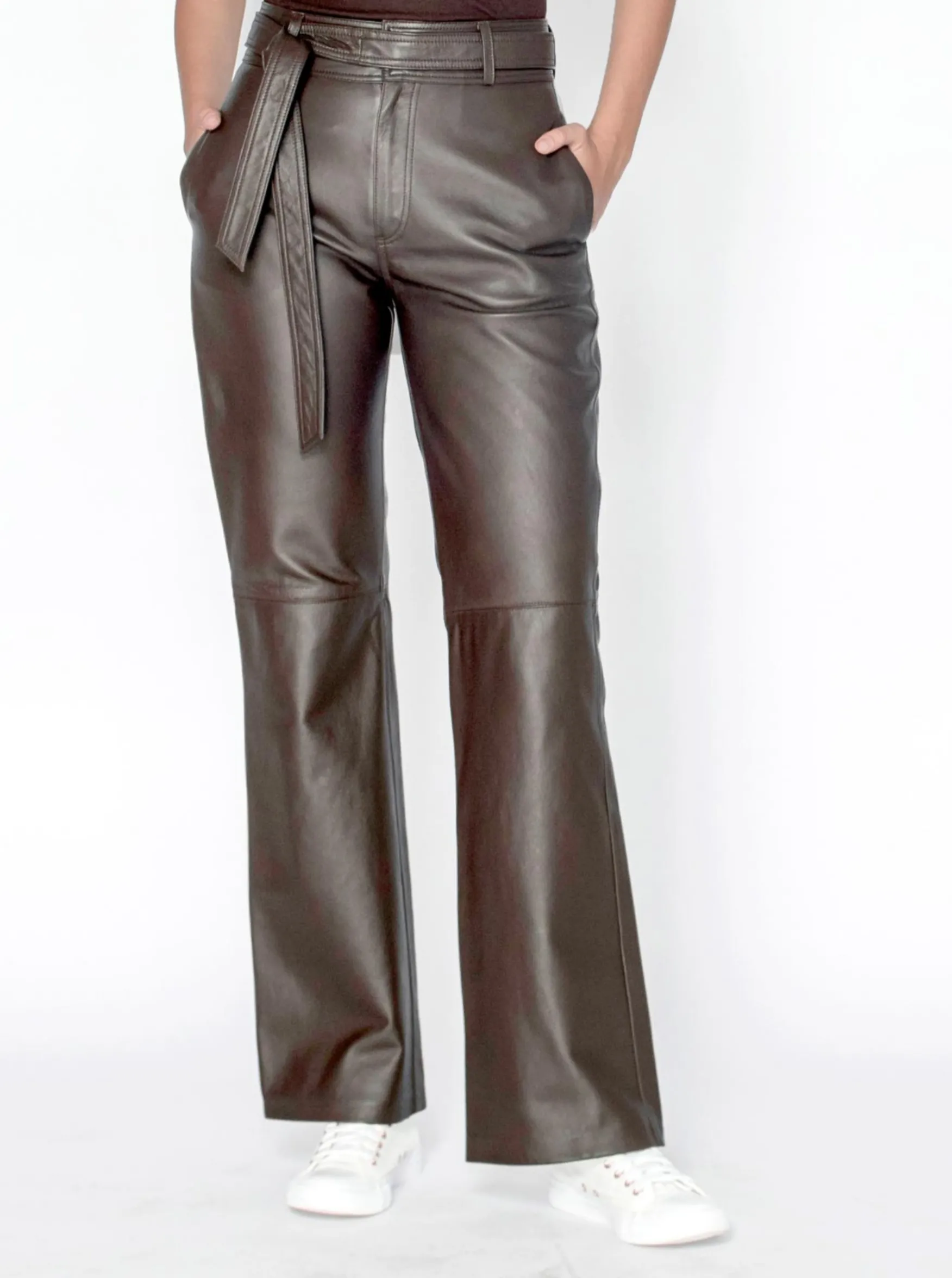 PALOMA LEATHER PANT - CHOCOLATE BROWN