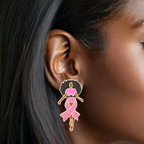 Pink Rhinestone Ribbon Breast Cancer Earrings - Gold