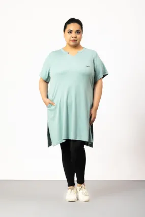 Plus Size Half Sleeves Long Top For Women - Sage