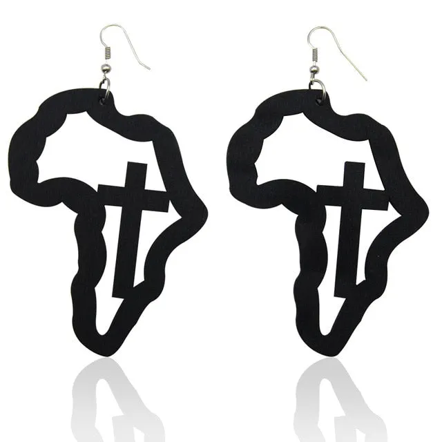 SOMESOOR Laser Engraved Afro Wooden Drop Handmade Earrings