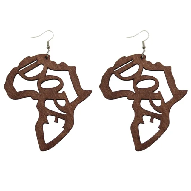 SOMESOOR Laser Engraved Afro Wooden Drop Handmade Earrings