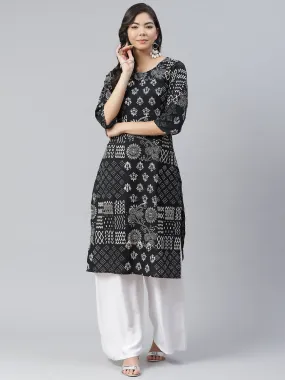 Women Black Abstract Printed Kurta