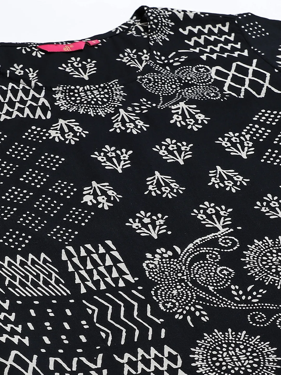 Women Black Abstract Printed Kurta