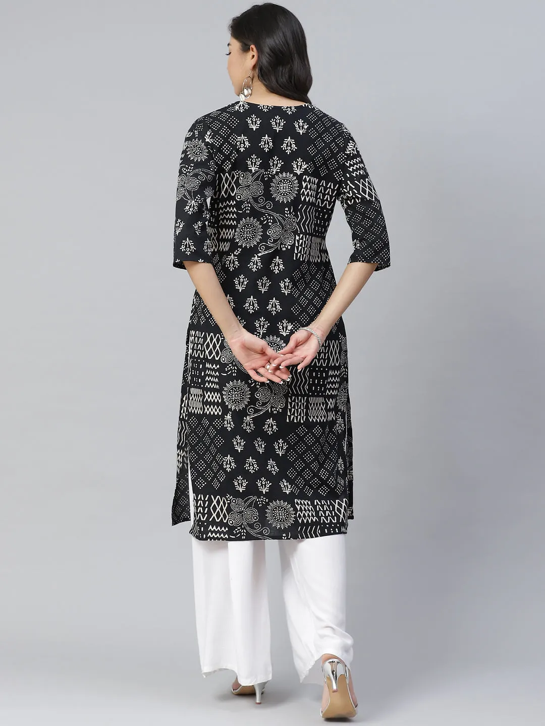 Women Black Abstract Printed Kurta