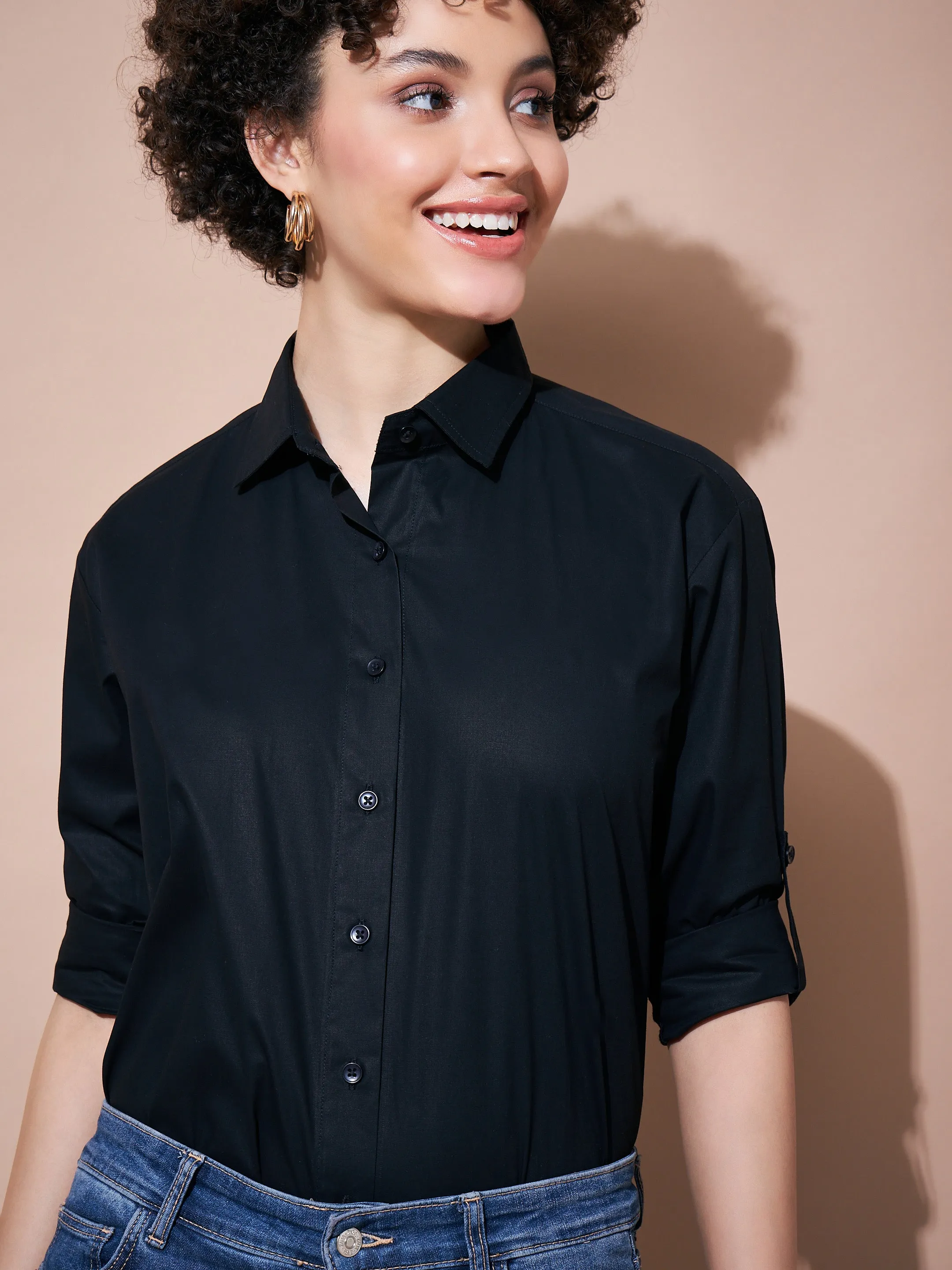 Women Black Cotton Poplin Shirt