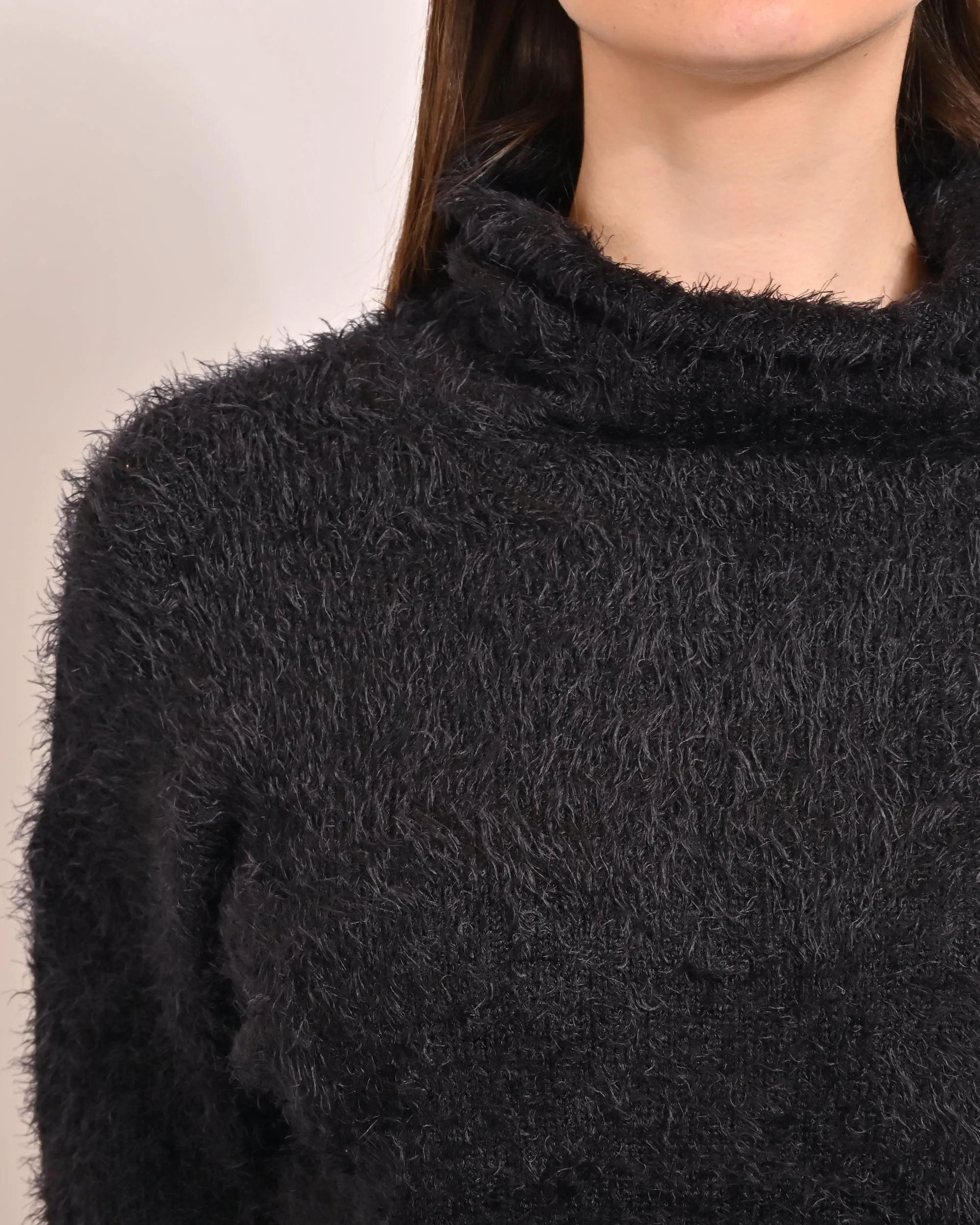 Women Black Faux Fur Sweater