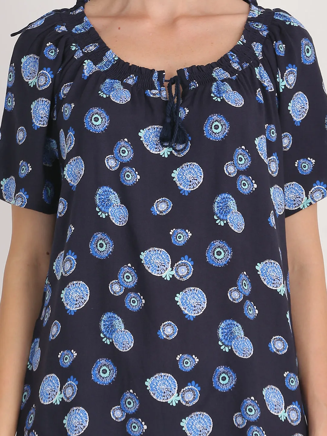 Women Blue Printed Summer Top