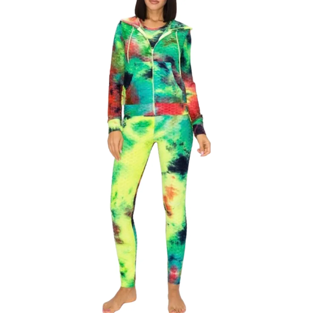 WOMEN TYE DYE BUBBLER RAZER BACK 3 PIECE SET